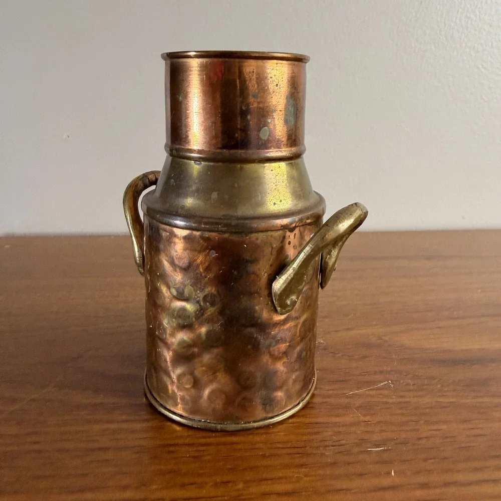 Vintage C.C.A.C. Copper Brass Mini Milk Can Vase India Hammered Patina